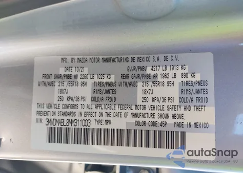 2021 Mazda Cx-30 Select from USA, damaged, VIN 3MVDMABL8MM311003
